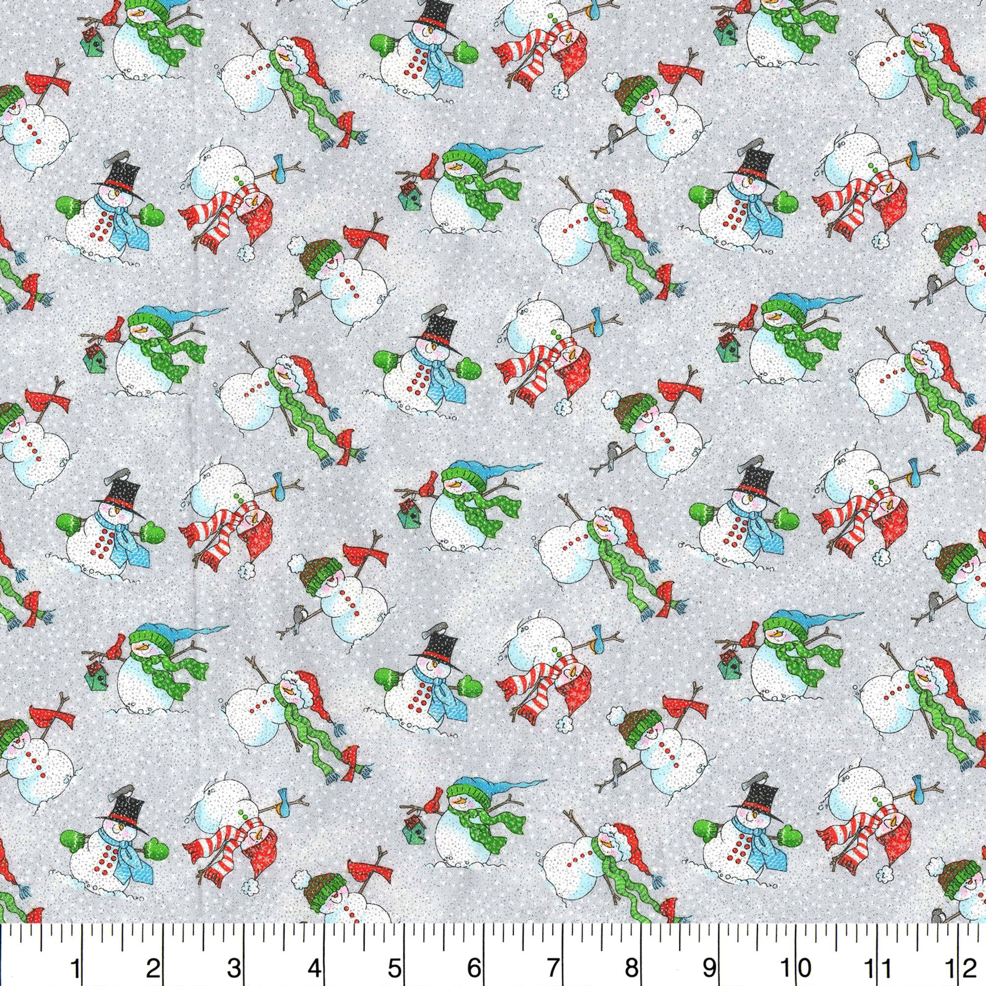 Fabric Traditions Christmas Snowmen Gray Cotton Fabric
